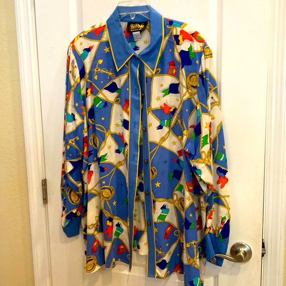 Bob Mackie Tops - Bob Mackie wearable art silk Blouse Nautical theme